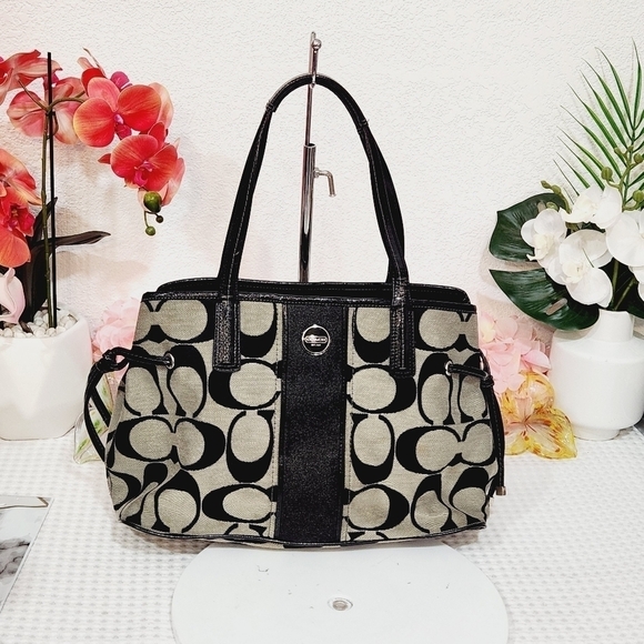 COACH Black White Logo Print Signature Jacquard Carryall Shoulder Bag - Picture 1 of 11